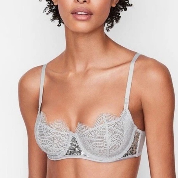 Victorias Secret Dream Angels Wicked Sequin grey unlined uplift Bra 32DD - Picture 1 of 5